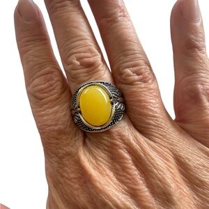 Silver Design and Yellow Moonstone Ring